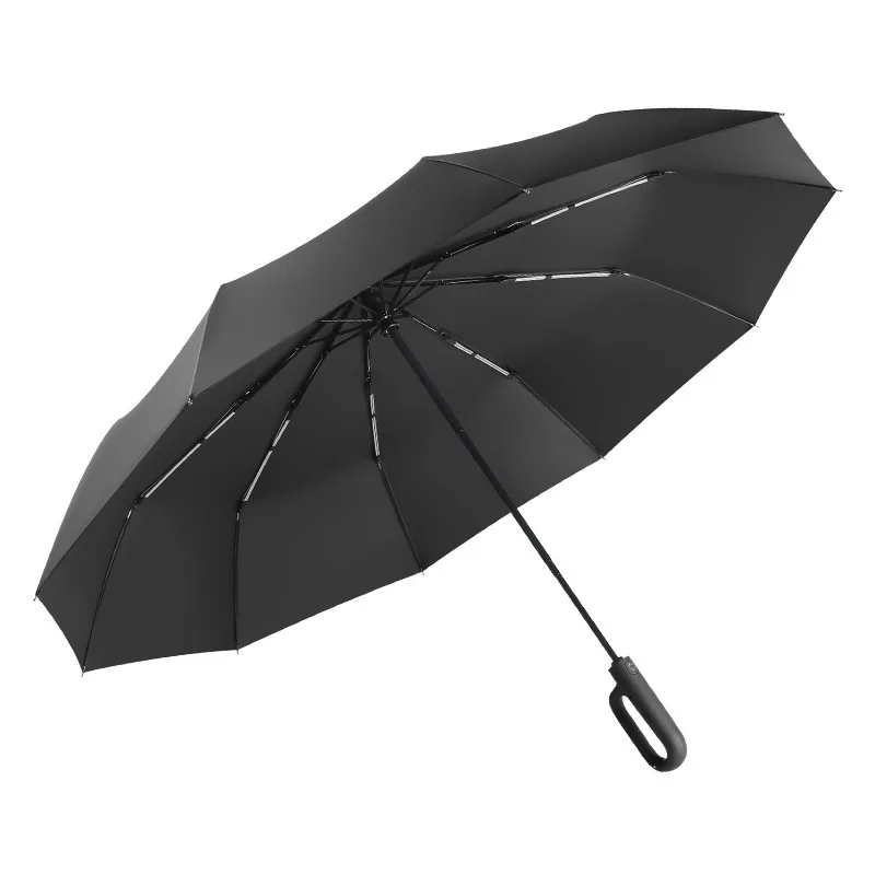 Big Size 27 Inches Windproof Strong Reinforced Automatic 3 Folding Umbrella For Men Large Buckle Handle