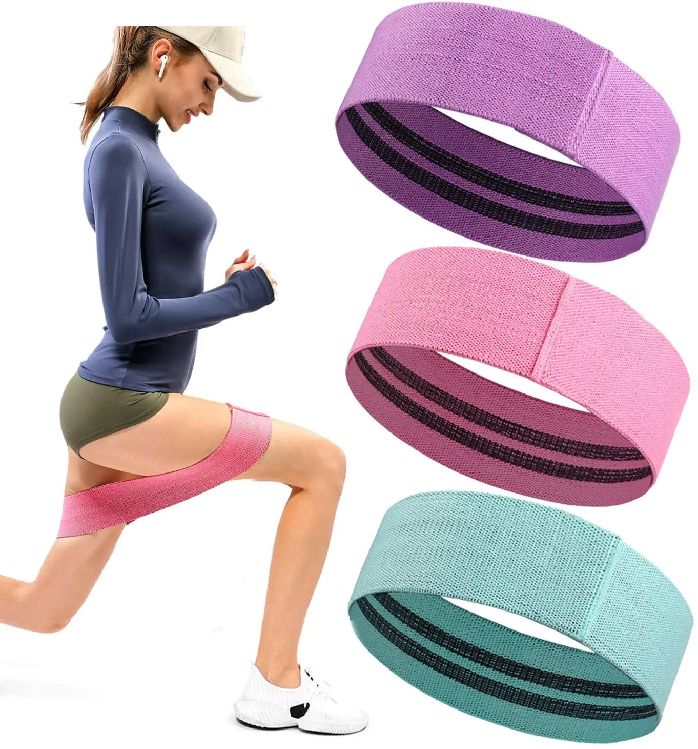 B&M Custom Logo Fabric Gym Fitness Yoga Stretch Bands Set Women Pull Up Workout Hip Exercise Elastic Booty Loop Resistance Bands