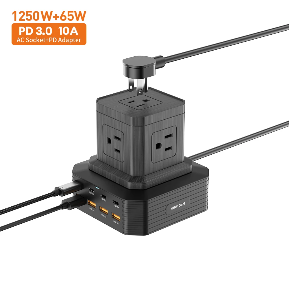 Vina 65W 4A+4C multi ports Fast Charger Power Extension Strip,Pd 20w Power Extension Socket,Type-c Cube Power Socket