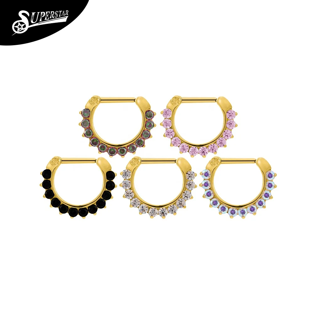Superstar G23 titanium D nose stud steel pin with copper accessories prong setting 11 white round zircon PVD piercing jewelry