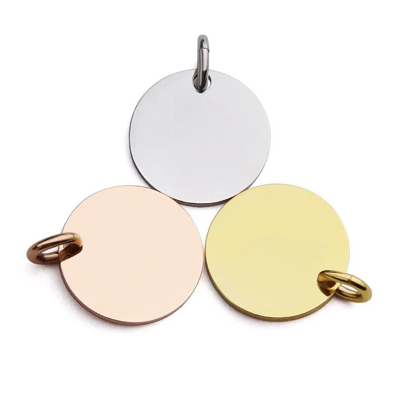 stainless steel jewelry findings yellow gold round disk coin pendant for necklace