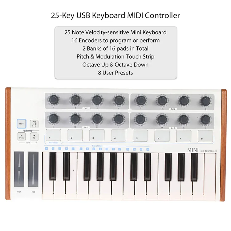 Wholesale Keyboards Music Electronic Piano Midi Keyboard Controller 25 Keys Electronic Organ for PC&iPad