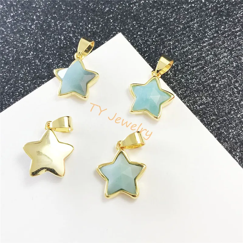 Wholesale  pentagonal  Shape Natural Stone green aventurine Pendant DIY for Necklace or Jewelry Making