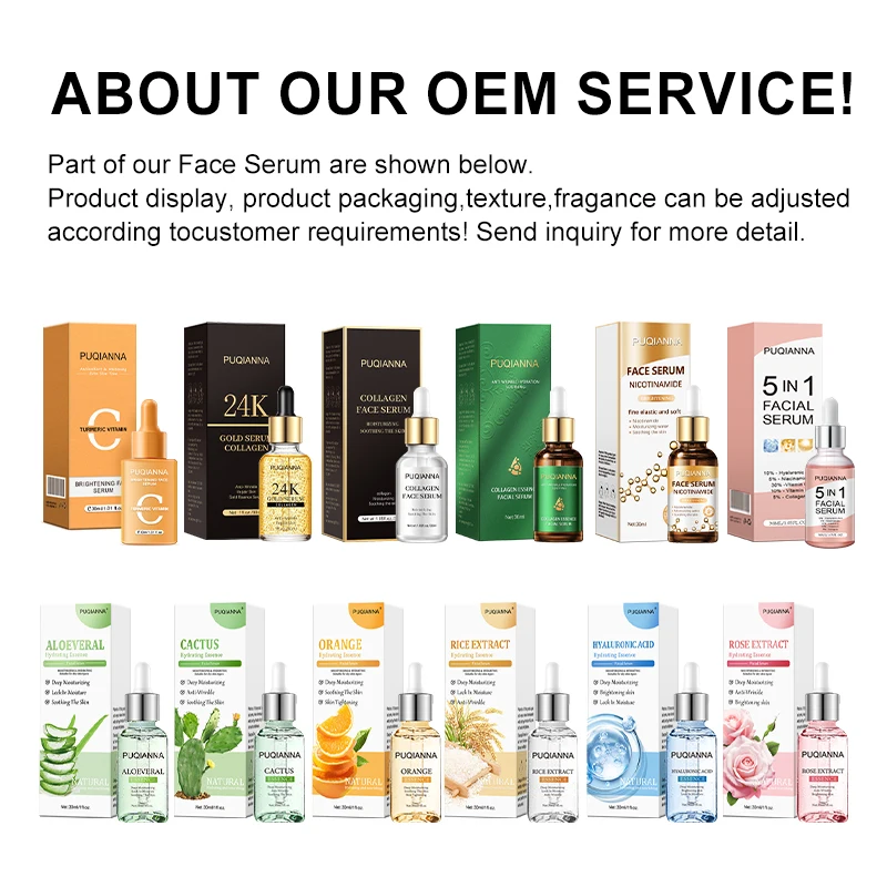 PUQIANNA factory cosmetic 24K GOLD Serum Moisturizing Hyaluronic Acid  Anti-Aging Whitening skin care serum Gold facial serum