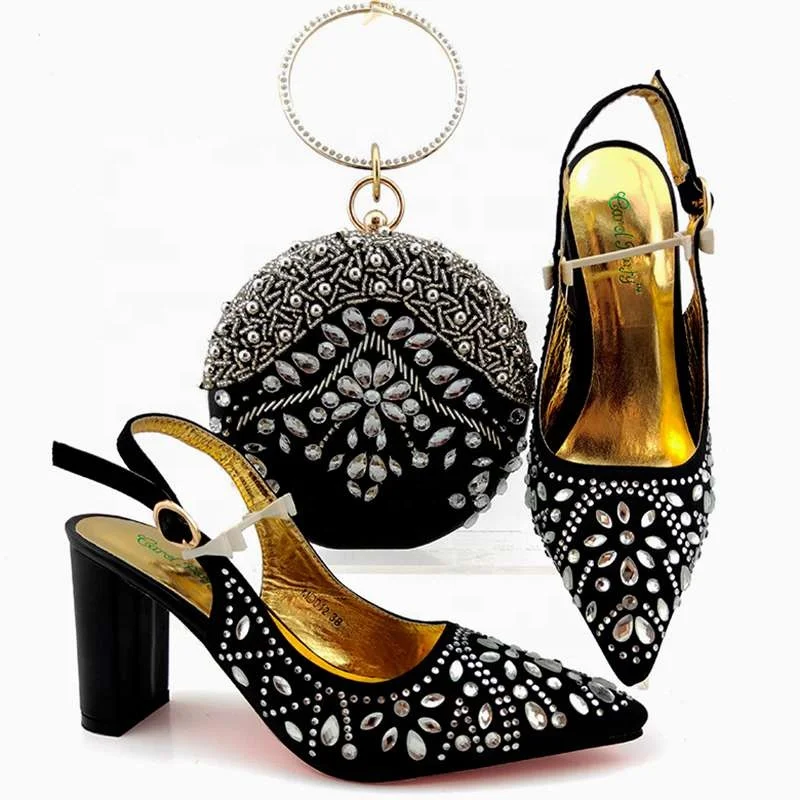 AB8622 Lady Party shoes bag set Beautiful design High Quality Pu heel:9cm shoes to match bag