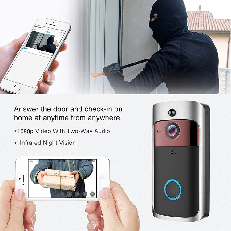 1080P Video Doorbell Camera Battery-Powered Smart Home Door Bell Wireless Chime Wifi Security Alarm Video Doorbell
