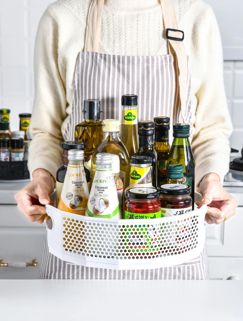Rotating Plastic storage rack bathroom storage rack kitchen food oil seasoning bottle storage rack fruit tray