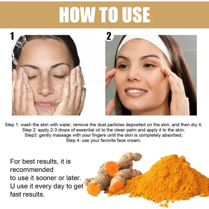 Natural Organic Anti-Aging Anti Acne Essential Oil whitening brightening vitamin c Turmeric Tumeric Facial Face Oil