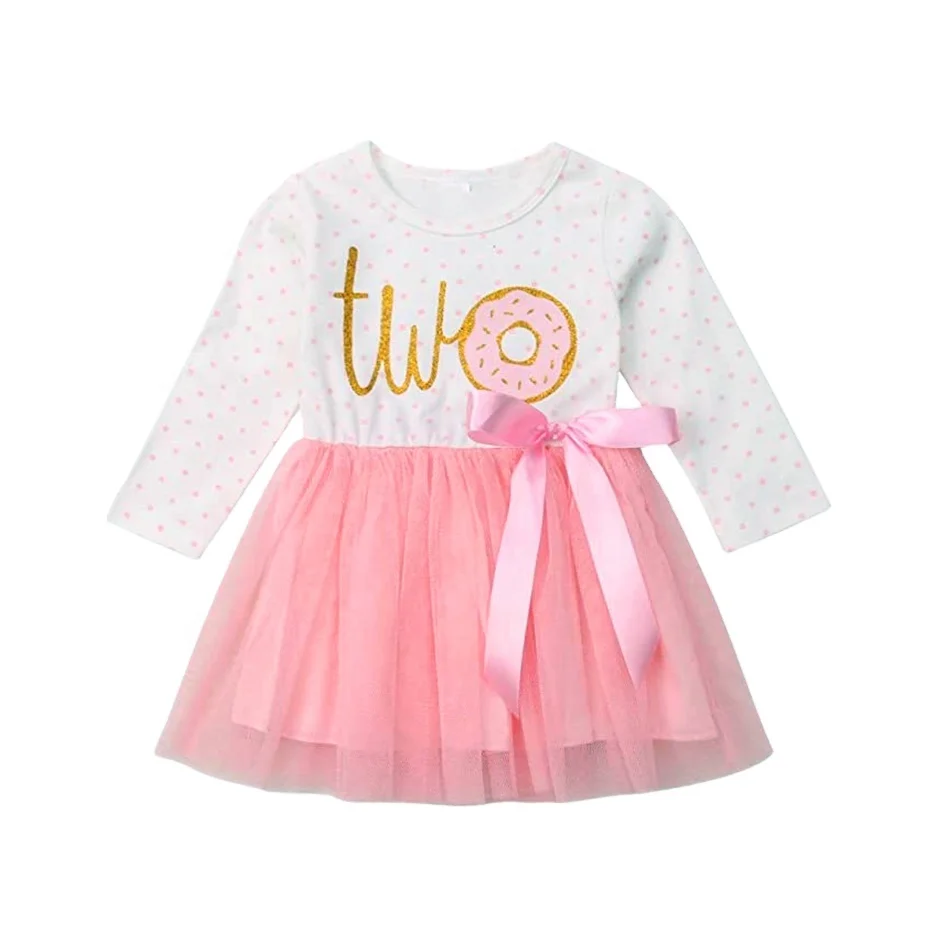 BKD Dot All over Printing Long Sleeve Two Year baby girl party dresses