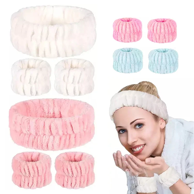 Spa Headband Wrist Washband Face Wash Set with 2 Washband Prevent Liquids Spilling Down Hair Wrap For Women Girls