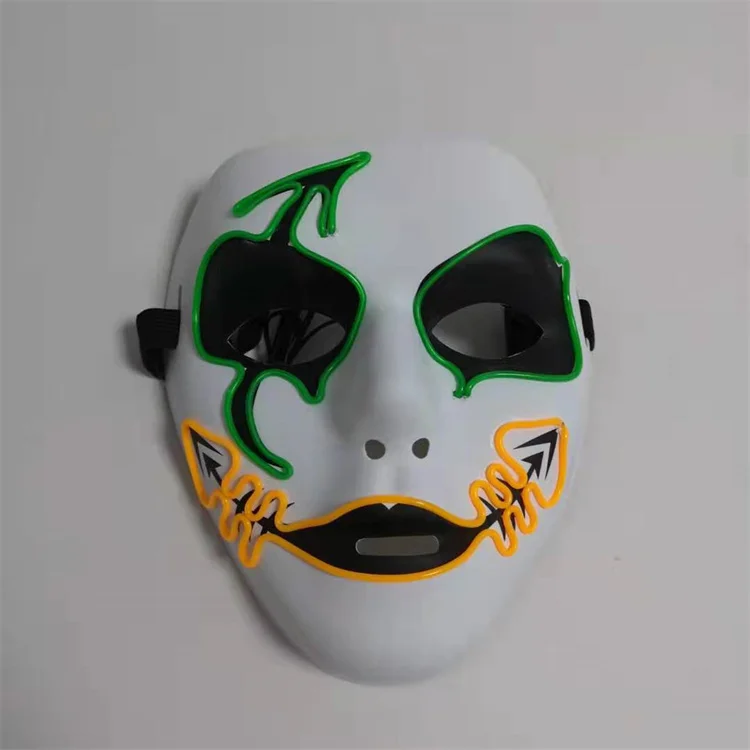 Halloween Neon Led Luminous White Ghost Fish Mouth Horror Face Mask Cosplay Costume EL DJ Party Masks Carnival Props