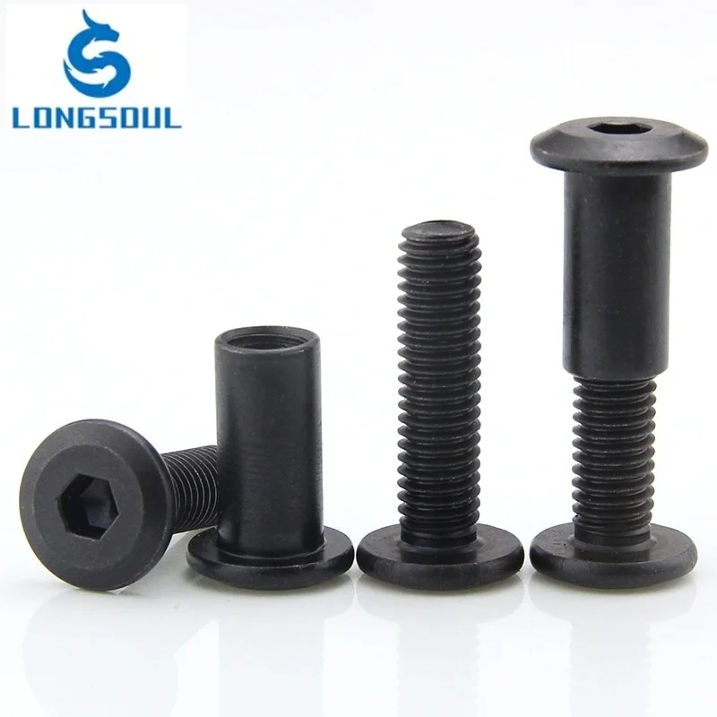 China made Stainless Steel iron black zinc plated flat head Hex Socket Furniture barrel sleeve nut lock joint screws