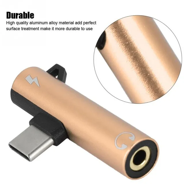 2 In 1 Type-C to 3.5mm Audio Charging Dual Adapter AUX Splitter Charger Earphone AUX Cable Connector Converter Adapter