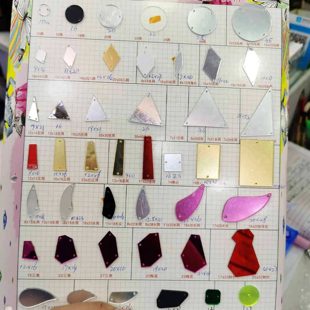 Q001 flat back rhinestone gem acrylic mirror sew on rhinestone beads with holes for dancing clothes