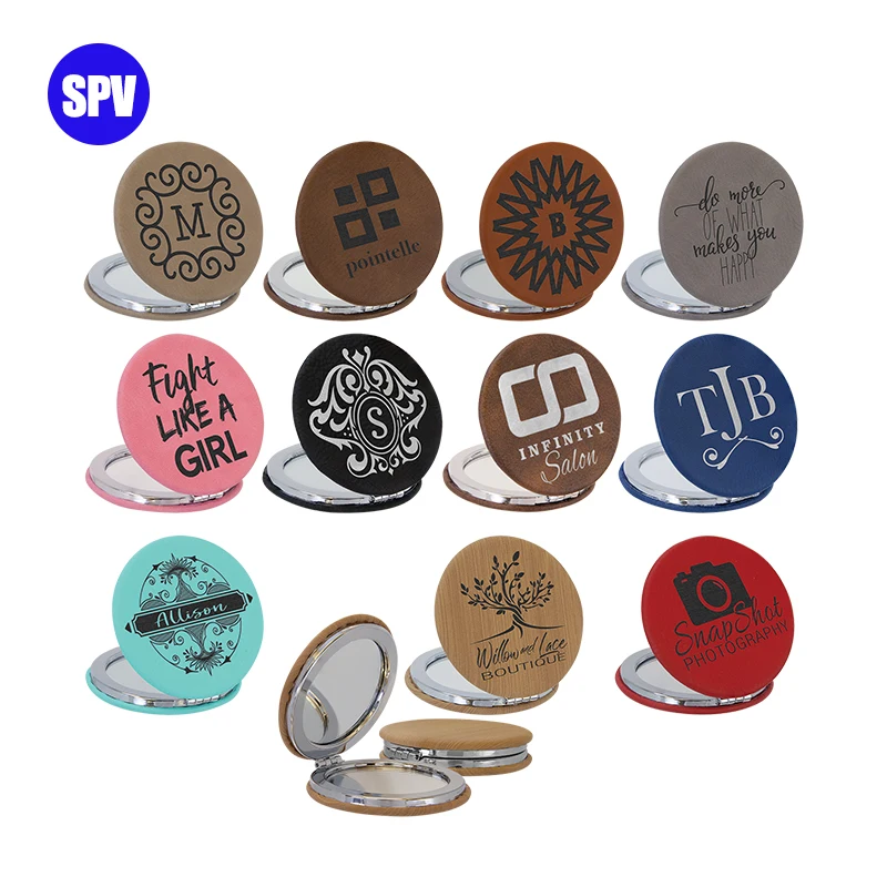 New Arrival Various shapes Metal Photo Laserable Leatherette Blank Makeup Mirror Disposable Cosmetic Mirror For Promotion