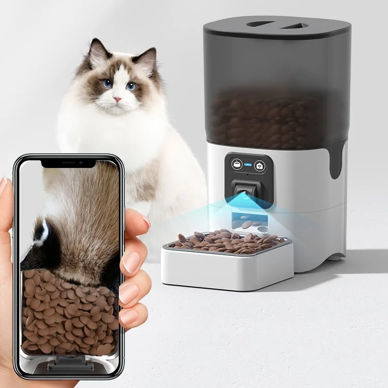 6L Rotatable HD Camera Smart Automatic Pet Cat Food Dispenser Detachable Pet Dry Food Feeder with Timer
