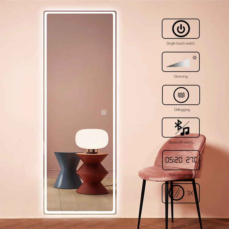 Modern Designer Decorative Home Decor Salon Long Led Lighted Large Wall Mirror Full Length Floor Standing Dressing mirror CTL402