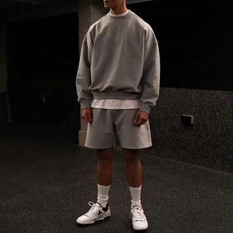 Oversize Hip Hop Boxy Blank Sweater O Neck Hoodie Premium Heavy Cotton Drop Shoulder Crew Neck Crewneck Custom Sweatshirt Men