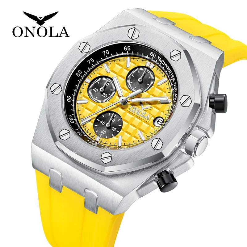 Relojes Hombre Onola Timepieces Luxury Brand Men Watch Rubber Straps Chronograph Mens Watches