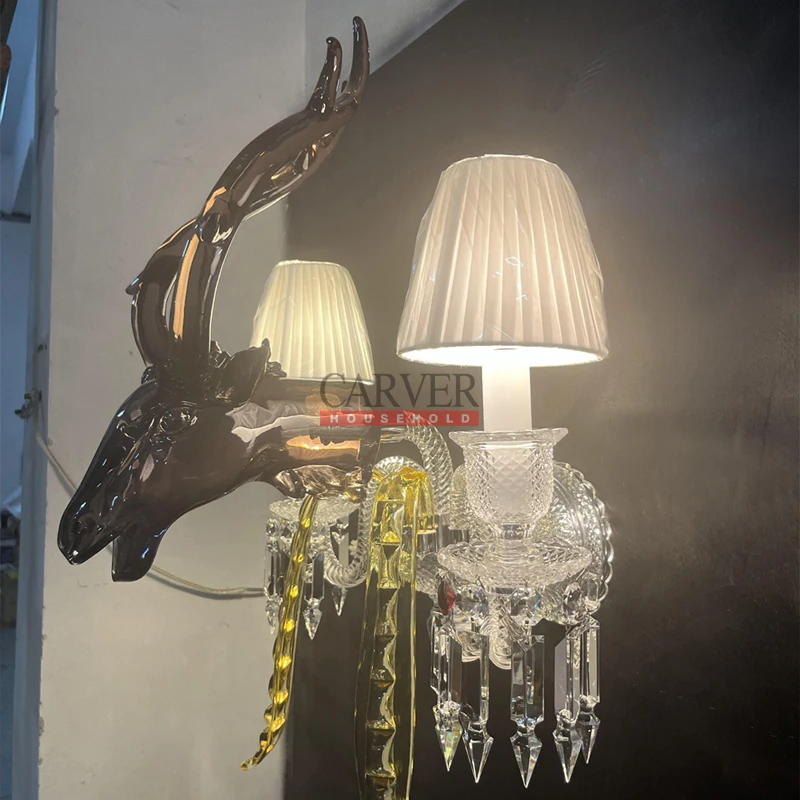 Luxury Crystal Decorative Chandelier Deer Wall Lamp 2L