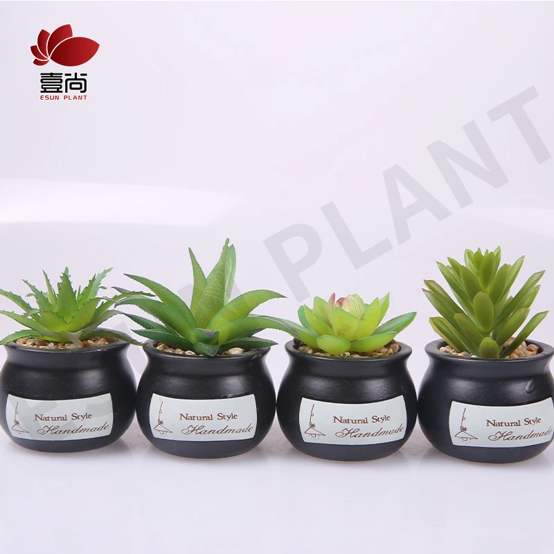 Artificial Succulents Plants Mini artificial Succulents Potted black Ceramic potted for Office,and Home Decoration
