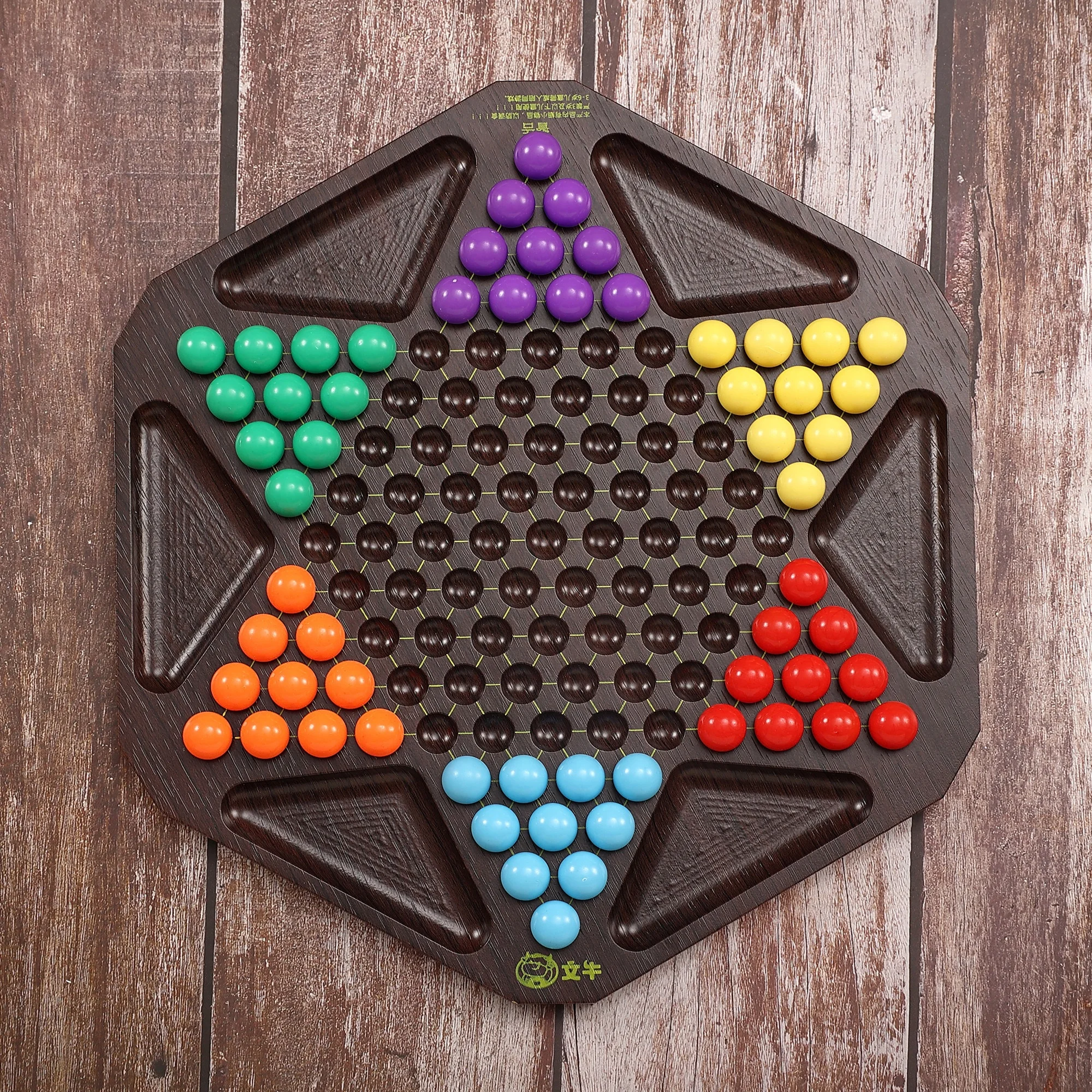 Chinese Checkers 11.8 Inches Nature Wood Game Board Halma Game Set 60 Acrylic Marbles Checkers