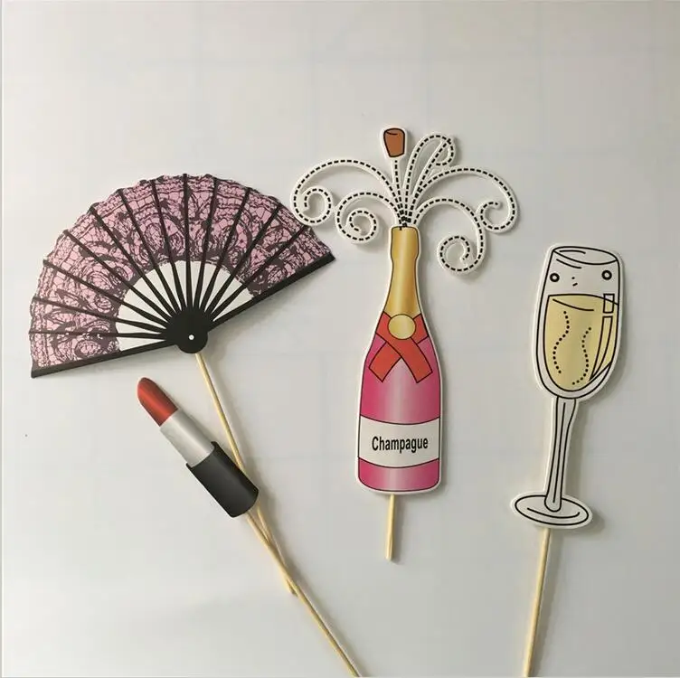 22PCS/Set Glitter Wedding Photo Props Bottle Mask Lipstick Beard Glasses Bridal Party Supplies