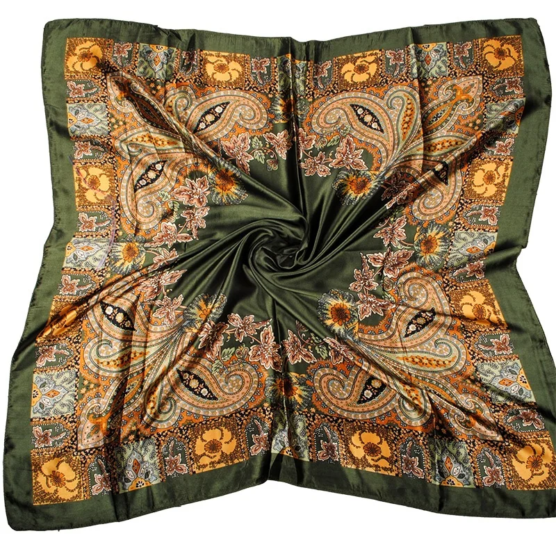 
New printed fashion small Shawl women scarves headscarf wholesale cheap 90 square Vintage Paisley silky scarf Customizable 