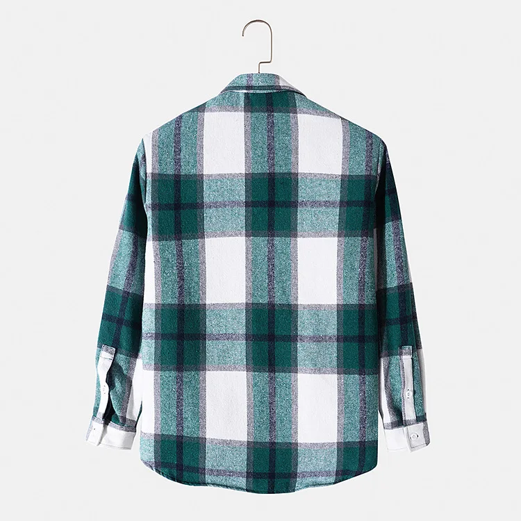 Wholesale leisure full sleeve shirt casual long sleeves  plaid stripes men shirt Checked worsted flannel shirt