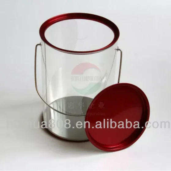 Clear PVC Plastic Bucket Containers With Metal Lid Recyclable Round Pattern for Paint Usage or