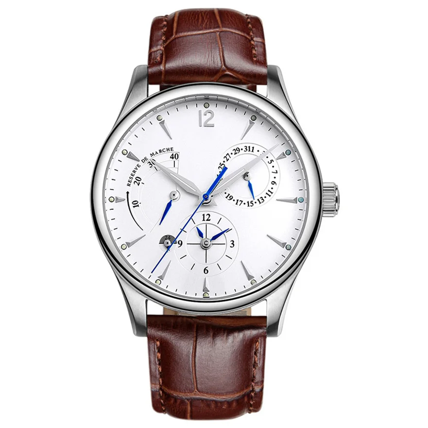 Custom stainless steel case calendar GMT power show waterproof men automatic mechanical watch