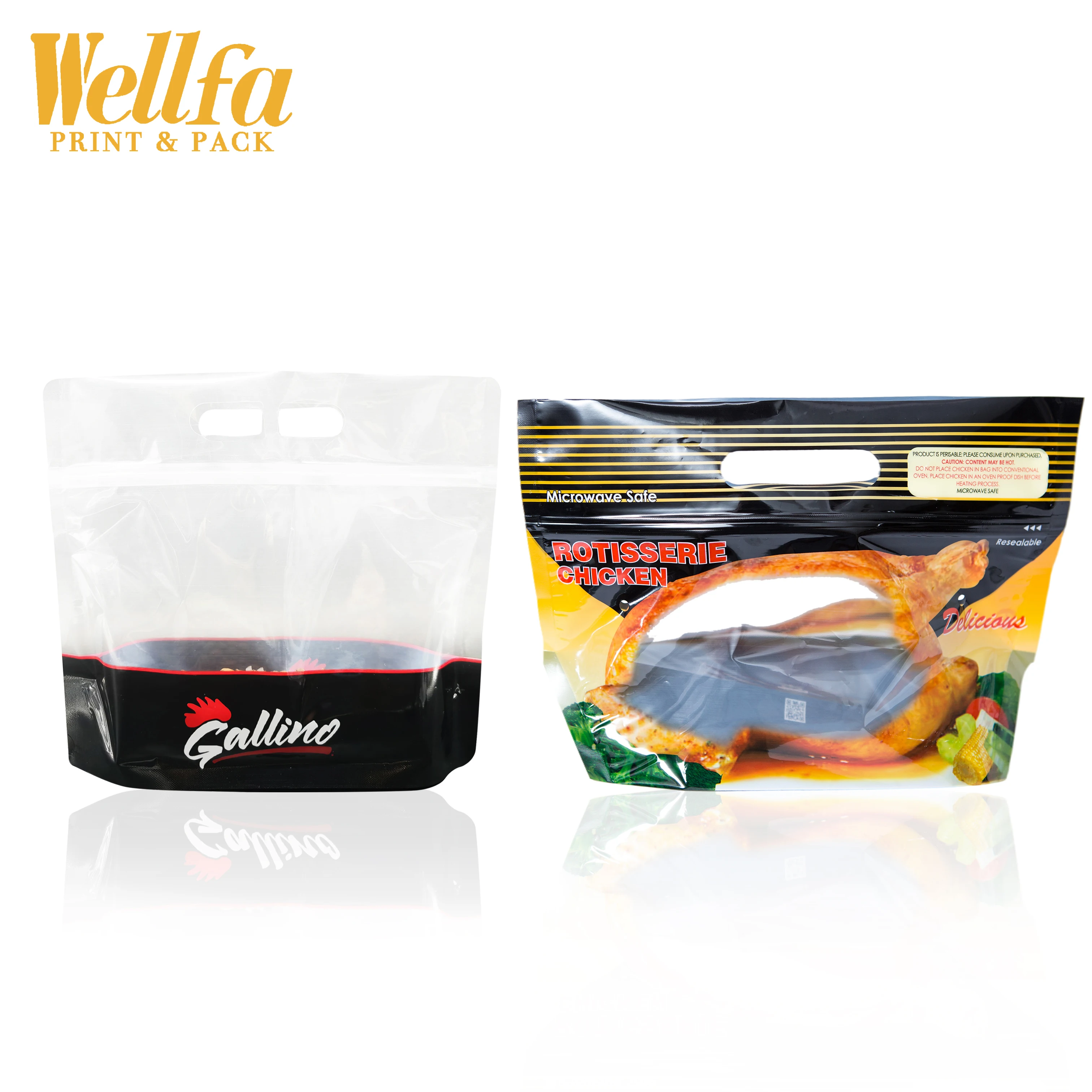 Customized Ready to Eat  Plastic Retort Microwaveable Stewed Duck Takeaway  With Window Plastic  Roasted Chicken Packaging Bag