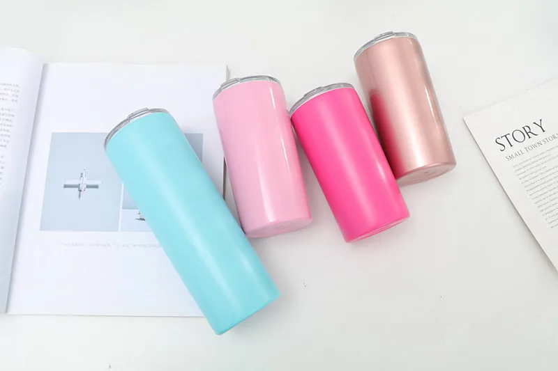 Skinny tumbler cup 12oz vacuum tapered tumbler cups straight tumblers stainless steel coffee cup with straw