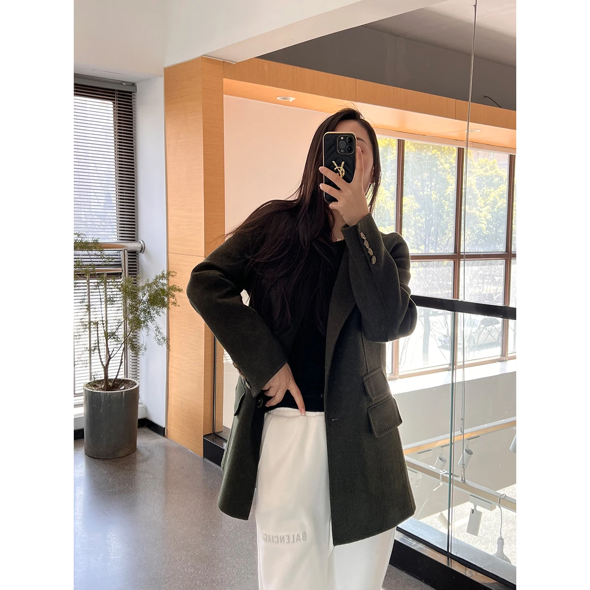 OEM winter coat long sleeve lapel jacket wool elegant ladies wool, cashmere coat