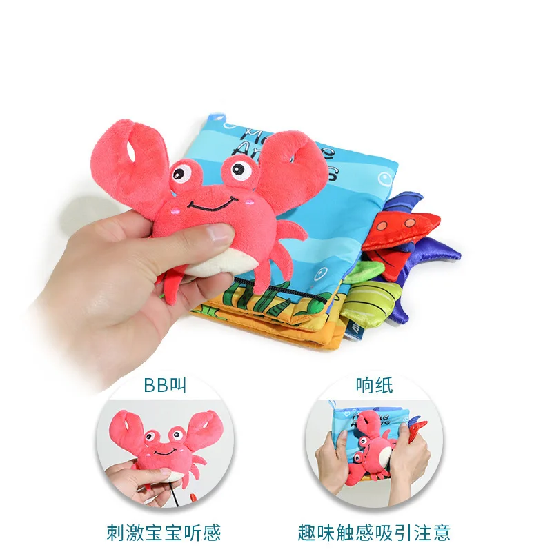 Story Cloth Books  Interactive Colorful Bugs and Marine Animals Crab Soft Fabric Book for Early Educational