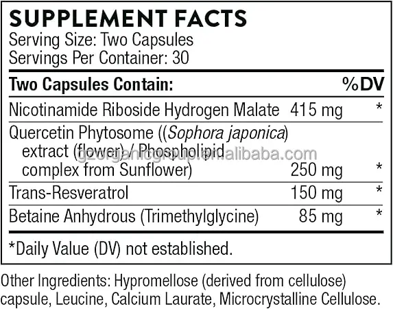 OEM Nicotinamide Riboside with Quercetin Whitening Capsule Phytosome and Resveratrol Healthy Agging & Metabolism Capsule