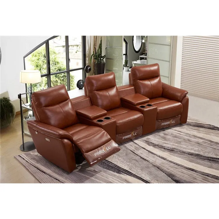 Top genuine leather home theater electric function 3 seaters bag wholesale sofa manufacturer burgundy leather sofa