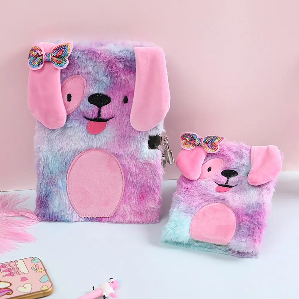 Блокнот А5 с собакой из мультфильма пушистый плюшевый мех блокнот ежедневник для девочек милый секретный дневник журнал замком подарка 2022