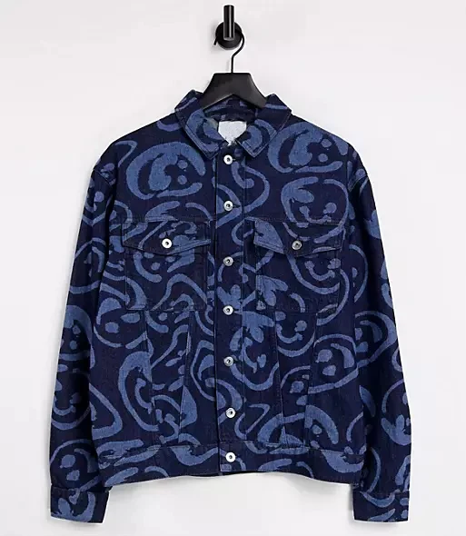 
Guangzhou Factory Customize Pattern Unisex Denim Jacket with Laser Print Co-ord 