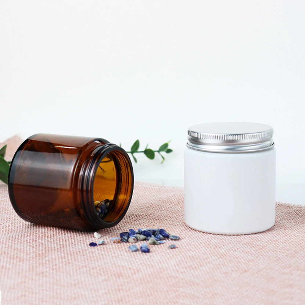 Empty Wide Brown Transparent Candle Jars 100ml 150ml 200ml 250ml 4oz 8oz clear Amber Glass Jar with Aluminum Cap