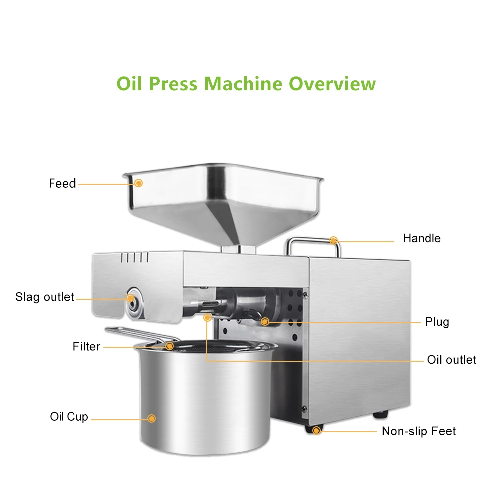 BioloMix New Stainless Steel Oil Press Machine Commercial Home Extractor Expeller Presser 110V or 220V