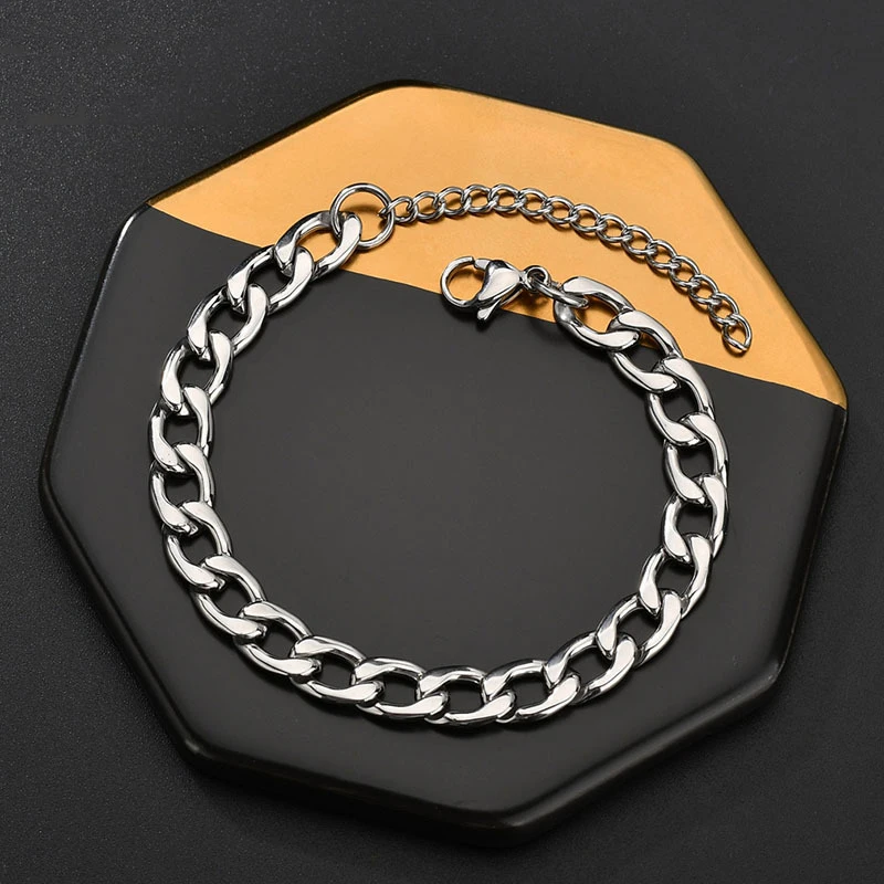 Hot Sale Fashion Personalized Sliver Plated Bracelet Stainless Steel 5mm/7.5mm/9mm Hollow Flat Cuban Bracelet For Women And Men