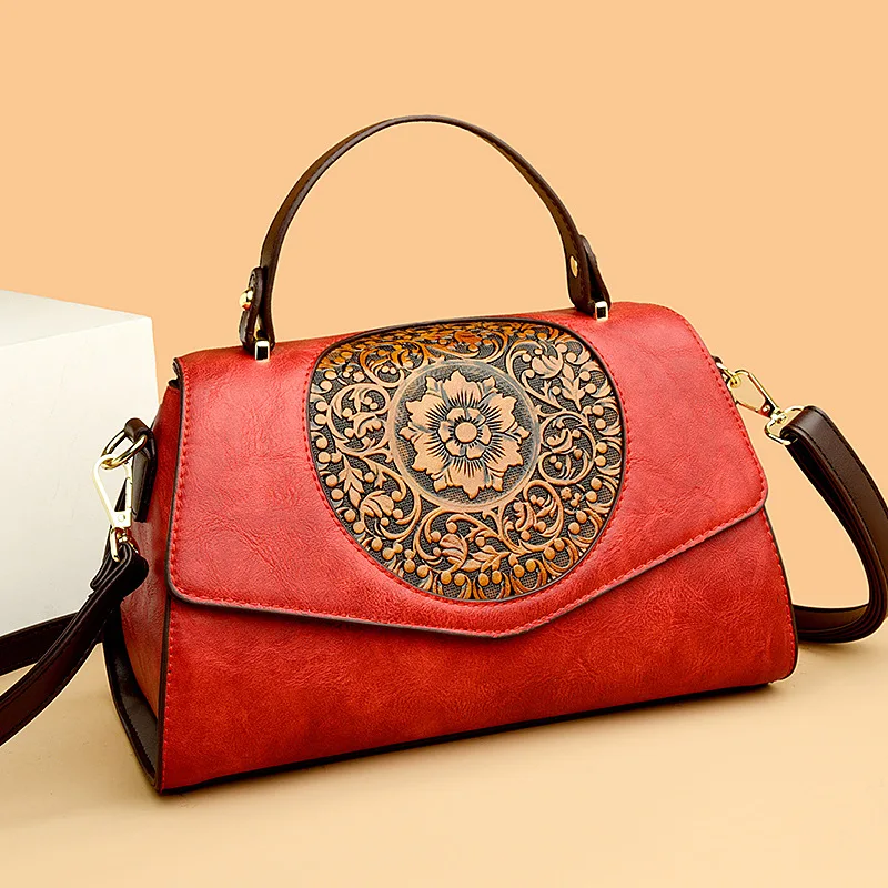 WESTAL Retro Chinese Style Embossed PU Leather Crossbody Shoulder Bag Designer Handbags Ladies Tote Handbag Hand Bag for Women