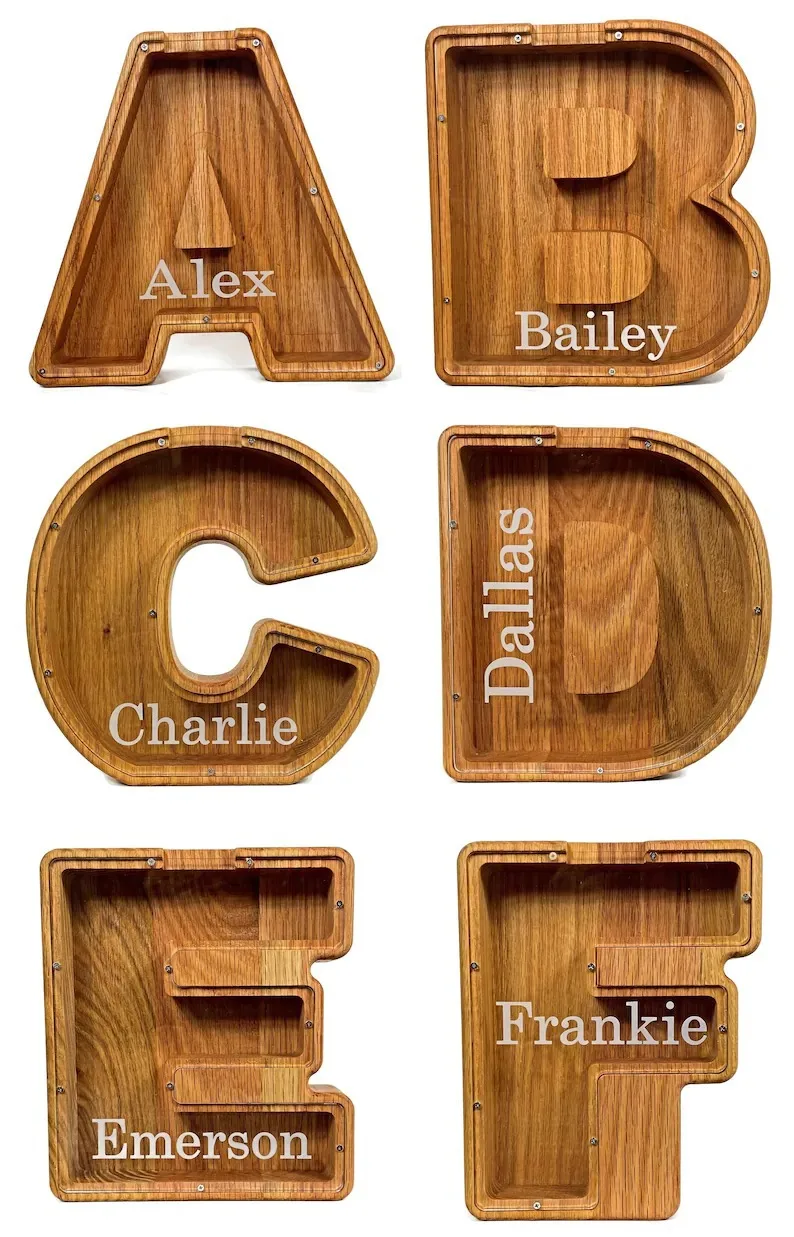 English Letters Wooden Money Storage Box Jar Creative English Alphabet Personalized Piggy Bank