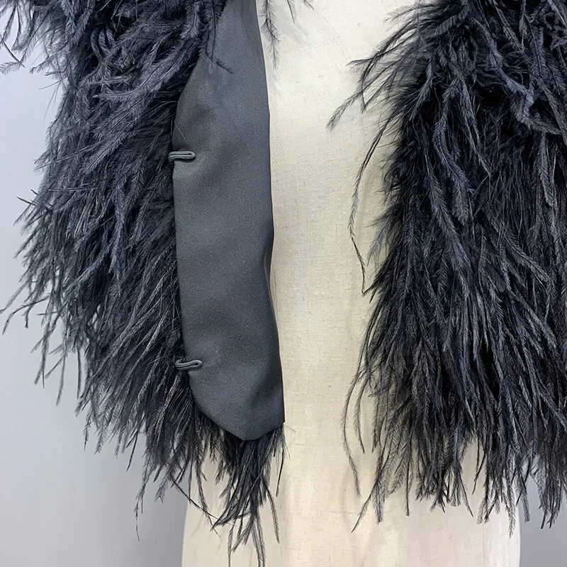 Designer Sleeveless Coat Fashion Fluffy Ostrich Feather Vest Real Fur Vest Women