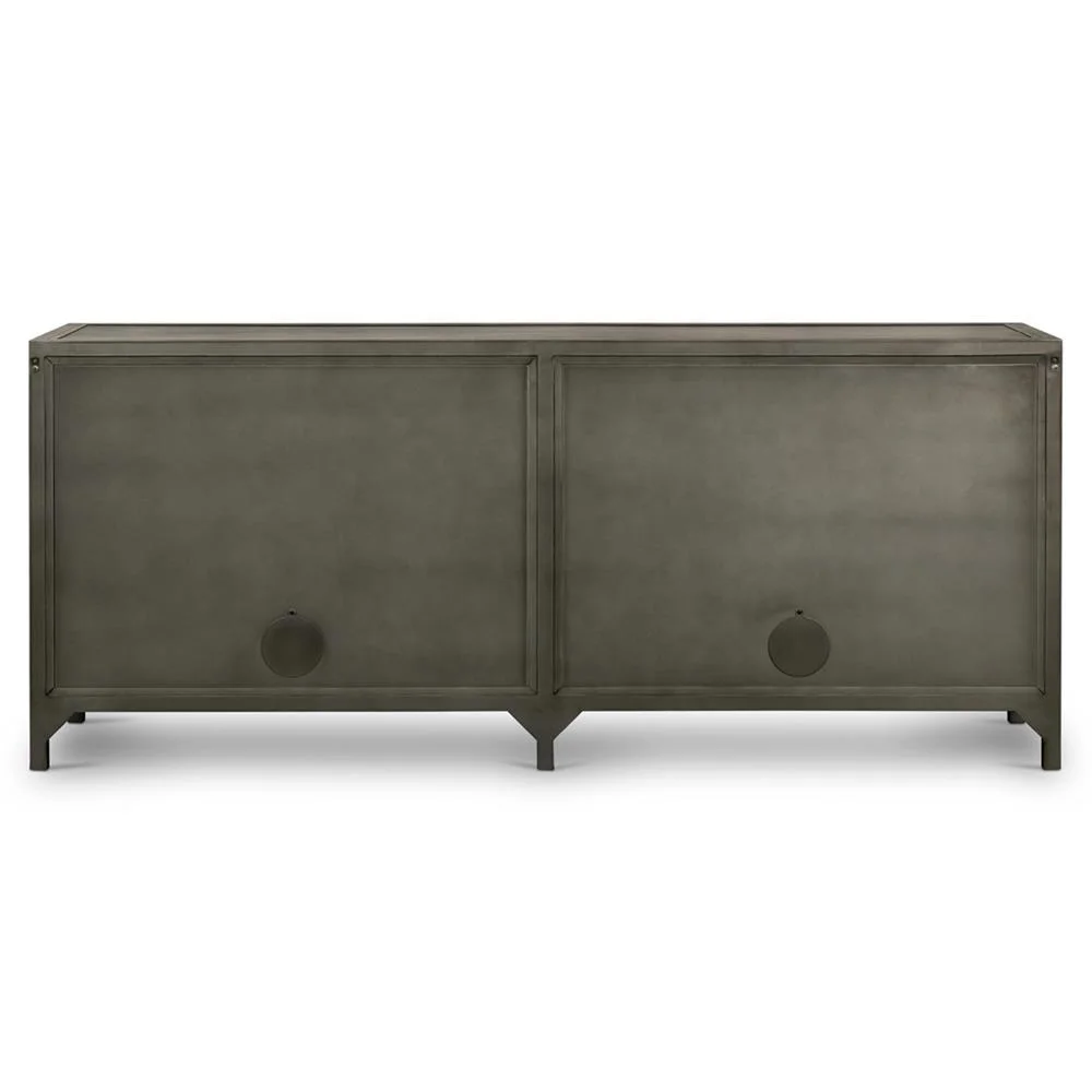 
Vintage Iron TV Unit Industrial Loft Glass Door Iron Metal TV Media Cabinet Low Board Entertainment Media Storage Cabinet 