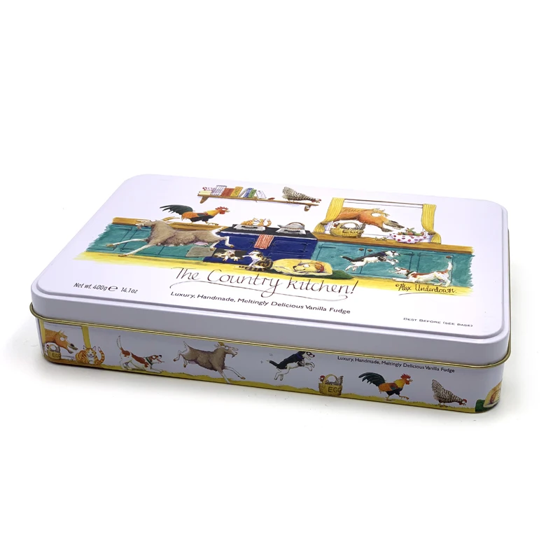 New Custom Printed Luxury Food Grade Packaging Rectangular Cookies Biscuit Tea Metal Christmas Tin Box