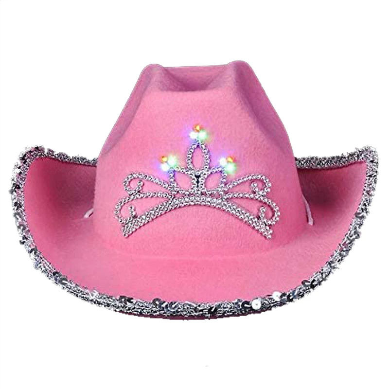 
Pink Princess Crown Fashion Novelty Blinking Tiara with crown cowboy hat  (1600142285247)