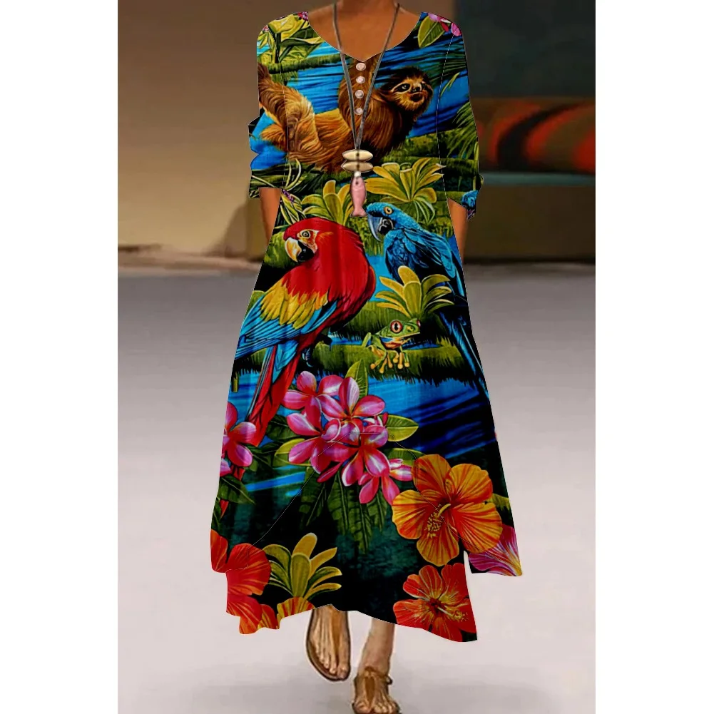 Latest Korean Design Floral Print Elastic Square Neck Short Sleeve  Women Summer Long Dresses Clothing