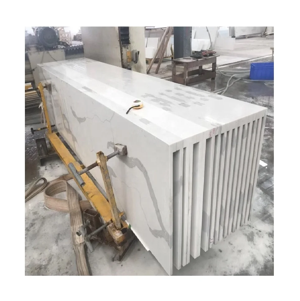 Fish white quartz stone big slabs for cut to size tiles